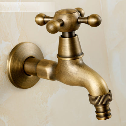 Antique Brass Retro Wall-Mount Faucet, Single-Handle Brass Washing Machine Tap