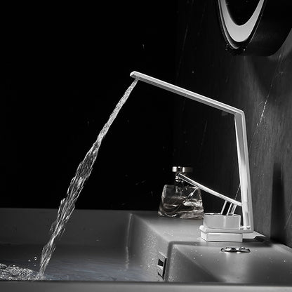 Waterfall Single-Hole Bathroom Faucet, Single-Handle Brass Faucet, Matte Black / Matte White / Chrome / Gunmetal