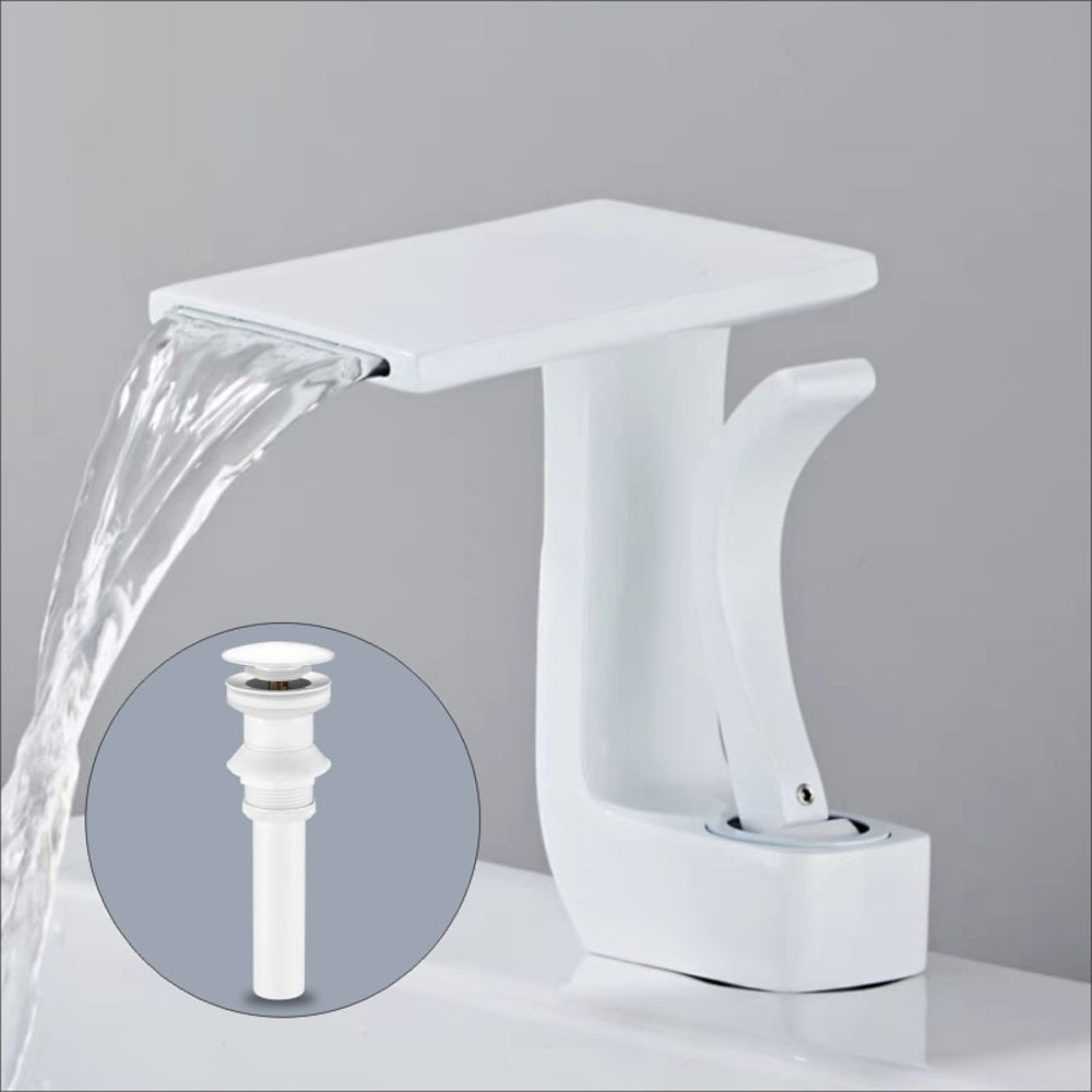 Waterfall Single-Hole Bathroom Faucet, Single-Handle Faucet with Pop-Up Drain