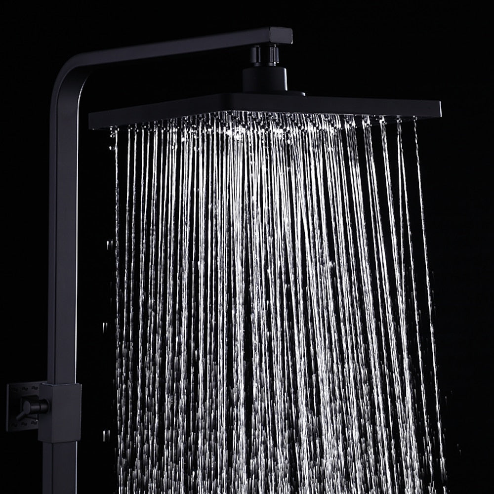 Modern Rainfall Tub Shower System, Wall-Mounted Exposed Shower Faucet with Handheld Spray