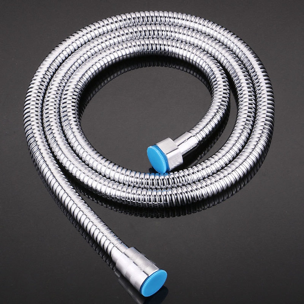 Flexible Stainless Steel Shower Hose, Bathroom Plumbing Extension Pipe, Silver / Black