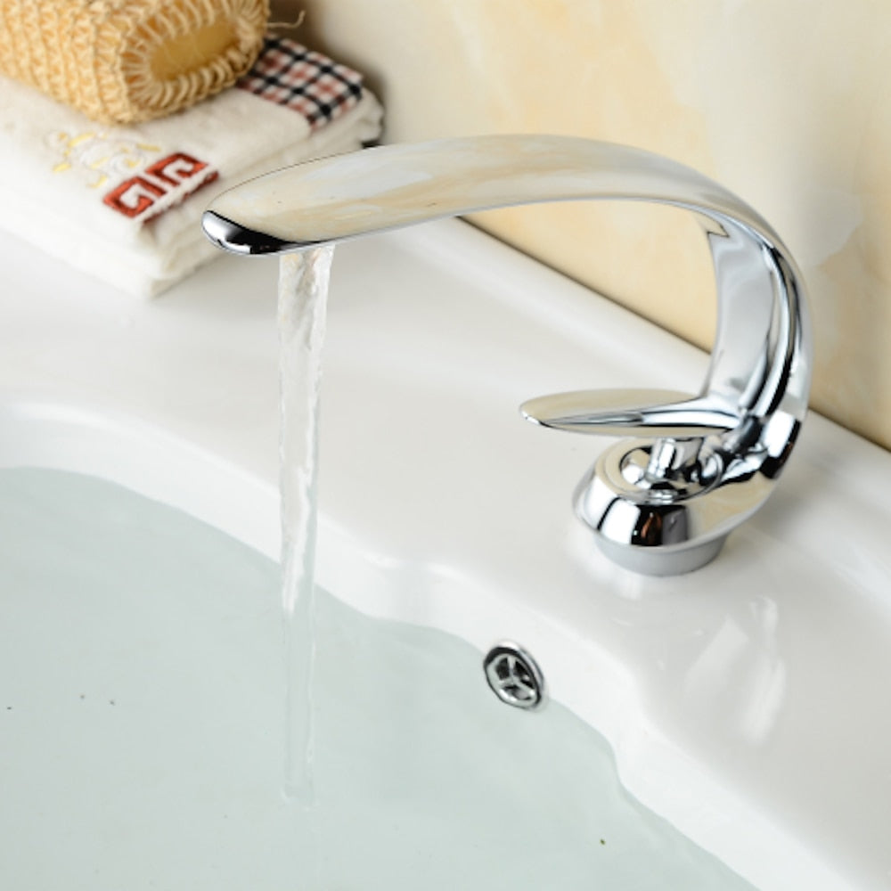 High Arc Chrome Bathroom Faucet, Modern Single-Hole Single-Handle Brass Faucet