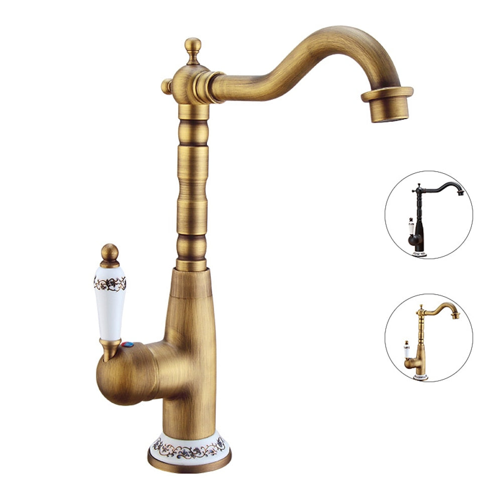 Antique Single-Hole Vessel Sink Faucet, High-Arc Faucet with Ceramic Lever Handle