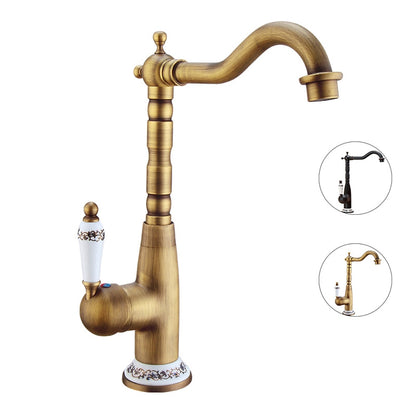 Antique Single-Hole Vessel Sink Faucet, High-Arc Faucet with Ceramic Lever Handle