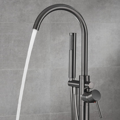 Gunmetal Floor-Mount Freestanding Tub Filler Faucet, Single-Handle Swivel Spout Bathtub Faucet with Handheld Shower