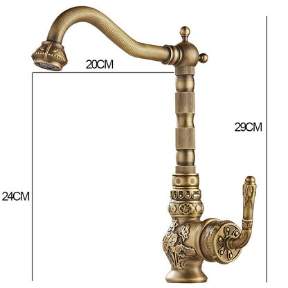 Antique Brass Traditional Single-Handle Kitchen Faucet, High Arc Swivel Spout Sink Faucet with Water Inlet Hoses
