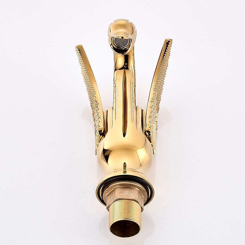 Swan Design Single-Hole Bathroom Faucet, Single-Handle Deck-Mount Brass Faucet