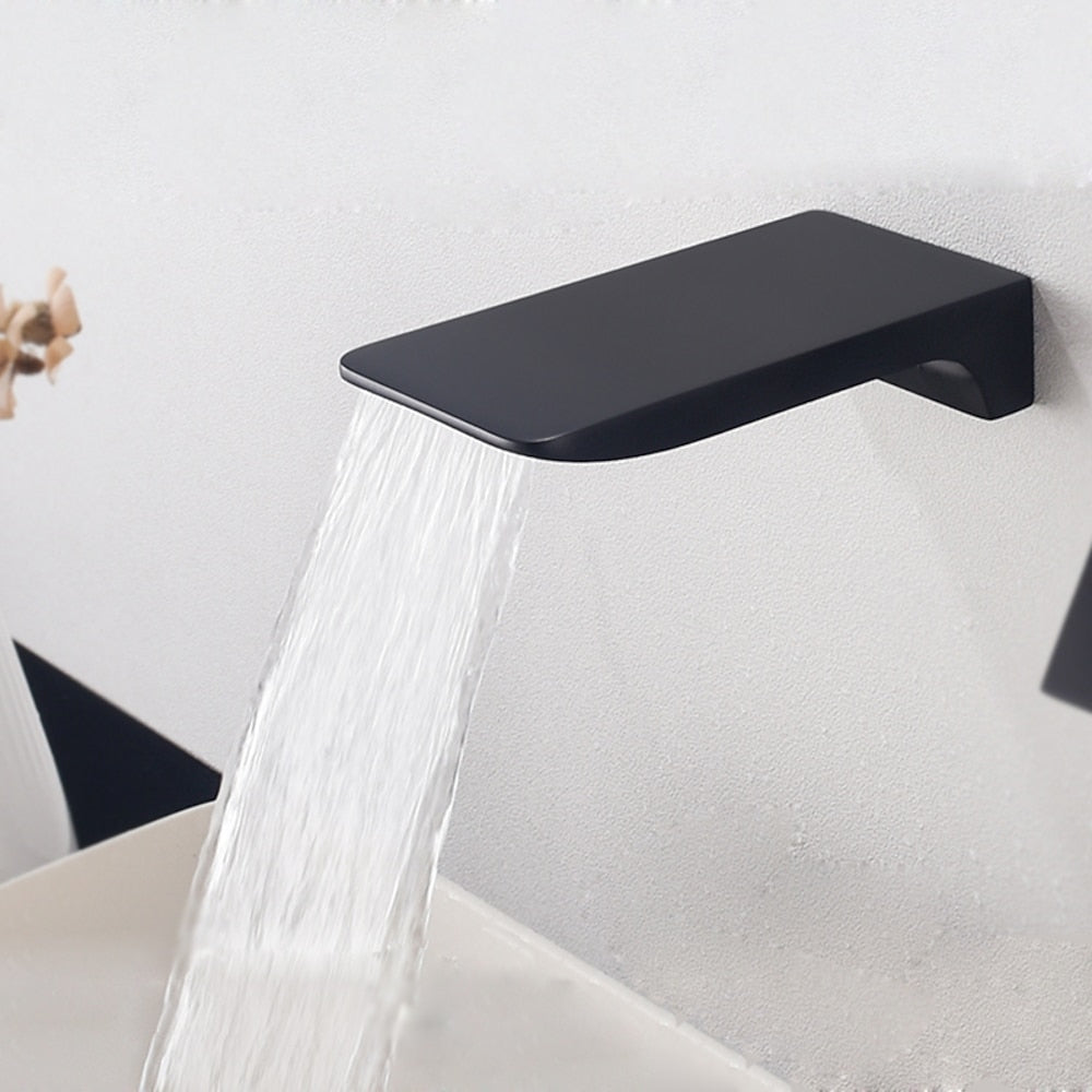 Matte Black Waterfall Wall-Mount Bathroom Faucet, Modern Single-Handle Sink Faucet