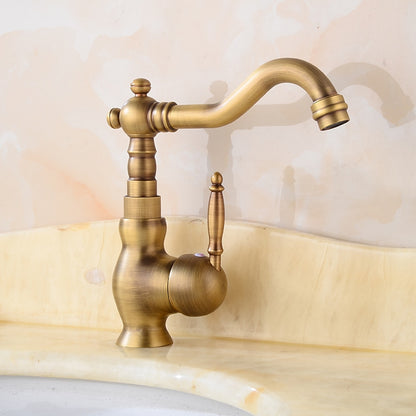 360-Degree Swivel Vintage Bathroom Faucet, Single-Handle Brass Faucet, Antique Brass / Chrome / Polished Gold