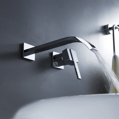 Waterfall Chrome Wall-Mount Bathroom Faucet, Single-Handle Brass Basin Faucet