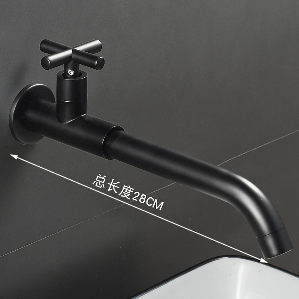 Wall-Mount Single-Hole Bathroom Faucet, Single Cross Handle Swivel Spout Faucet, Antique Brass / Matte Black / Chrome / Matte White / Polished Gold / Gunmetal