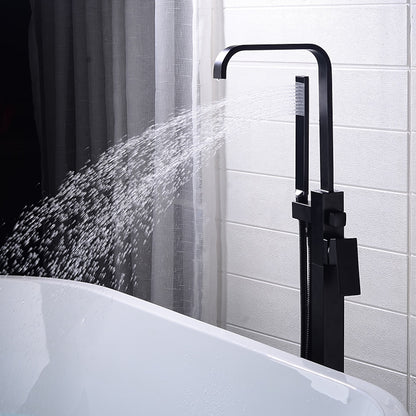 Modern Freestanding Tub Filler Faucet, Single-Handle Brass Bathtub Faucet with Handheld Shower, Chrome / Matte Black