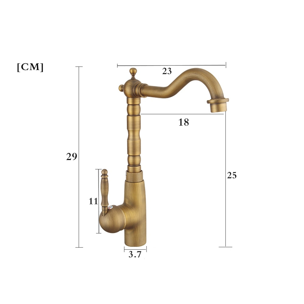 Traditional Antique Brass Kitchen Faucet, Single-Handle Swivel Spout Faucet