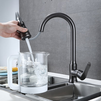 Modern Pull-Down Kitchen Faucet, Single-Handle High-Arc Brass Faucet, Chrome / Gunmetal / Matte Black