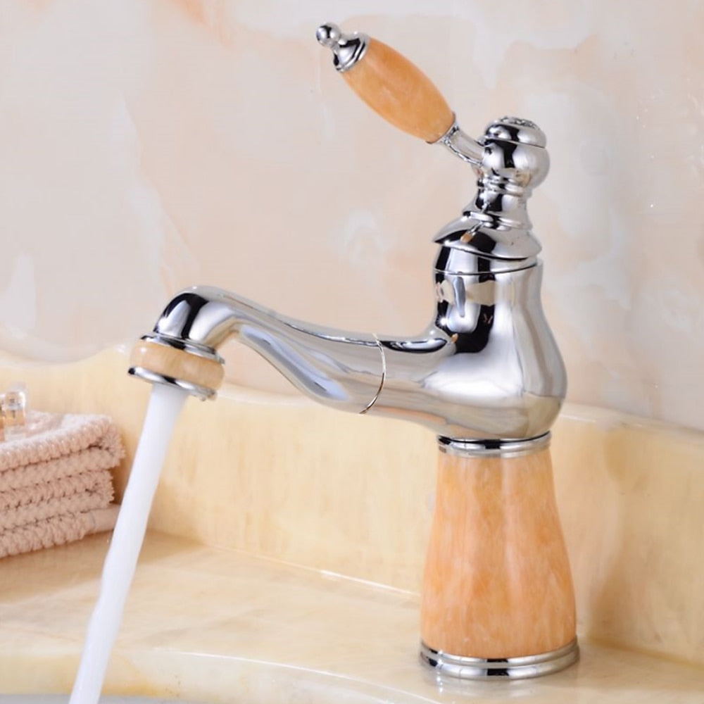 Vintage Single-Hole Bathroom Faucet, High Arc Brass Faucet
