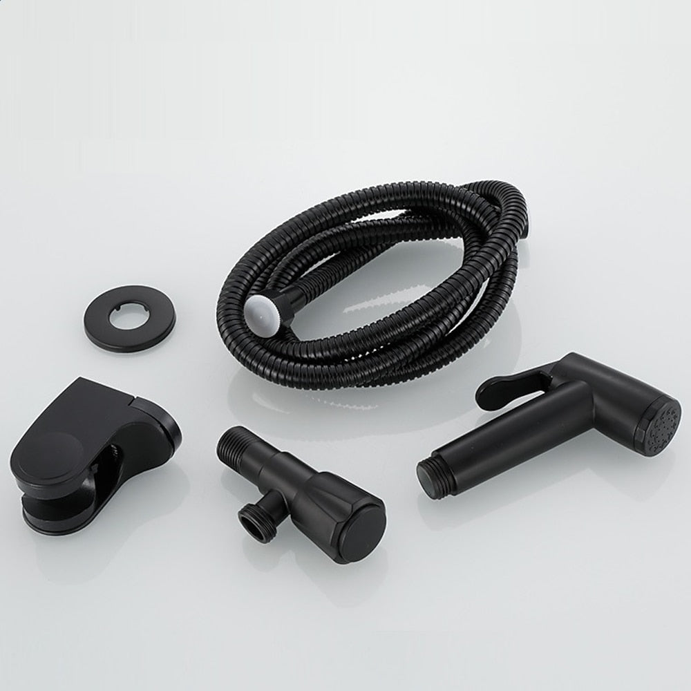 Matte Black Wall-Mount Handheld Bidet Sprayer Set, Bathroom Toilet Bidet Sprayer with Hose / T-Valve