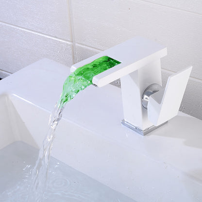 LED Waterfall Bathroom Faucet, Modern Single-Handle Brass Faucet, Matte Black / Matte White / Chrome
