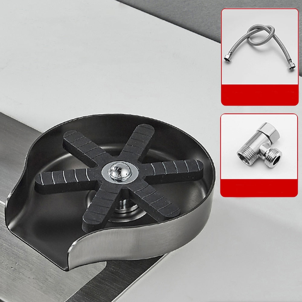 Press-Down Stainless Steel Glass Rinser, Cup Rinser with G1/2 Hose, Matte Black / Brushed Nickel / Gunmetal