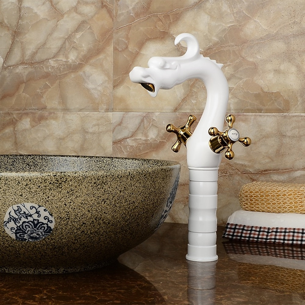 Modern Curved High Arc Bathroom Faucet, Single-Handle Single-Hole Brass Body Faucet