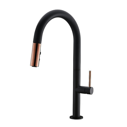 Pull-Down Kitchen Faucet, High Arc Single-Handle Brass Faucet, Matte Black / Matte White / Brushed Gold / Brushed Nickel
