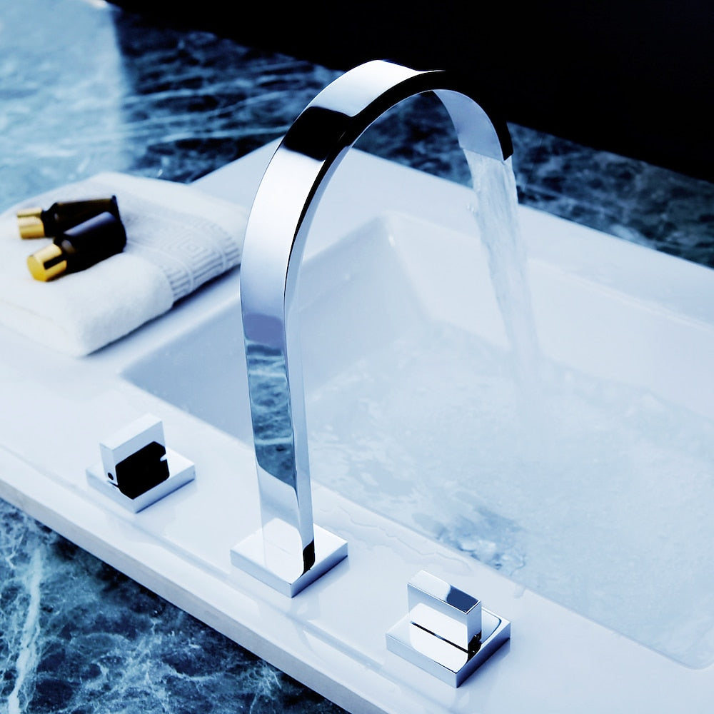 Chrome Modern Waterfall Bathroom Faucet, Widespread Dual-Handle Faucet