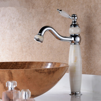 Vintage Natural Jade Vessel Sink Faucet, Single-Handle Swivel Spout Brass Faucet, Chrome / Polished Gold / Oil-Rubbed Bronze / Rose Gold