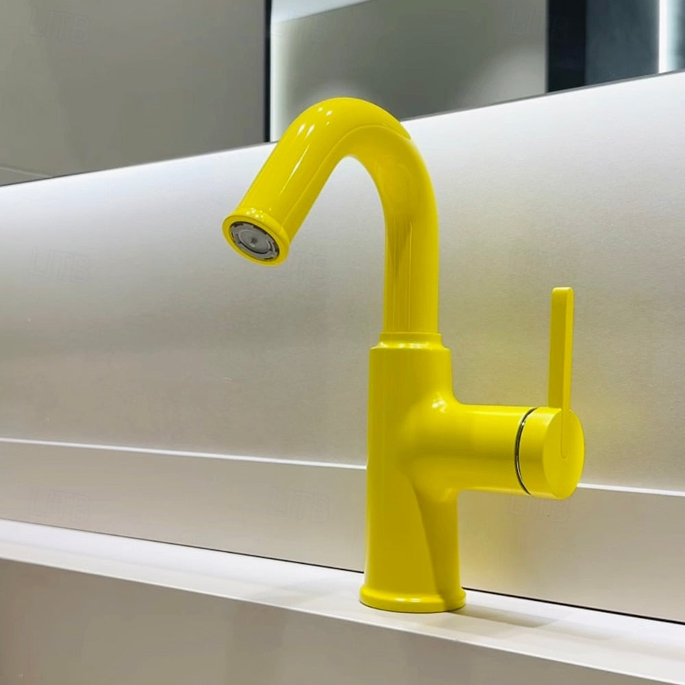 Modern High-Arc Bathroom Faucet, Single-Handle Single-Hole Faucet, Multi- / Green / White / Yellow / Pink / Gray / Silver