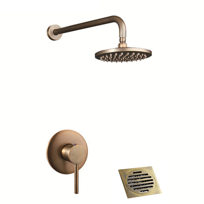 Rainfall Antique Brass Shower Faucet, Wall-Mount Single-Handle Shower System with Rough-In Valve / Floor Drain