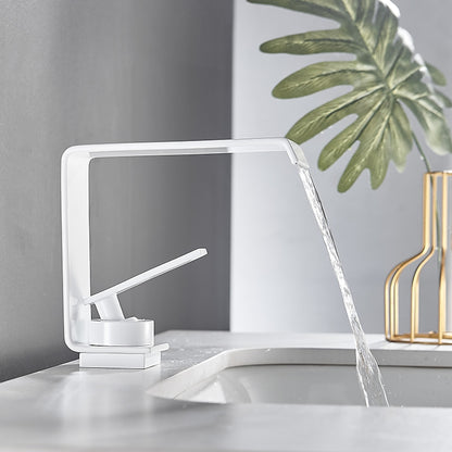 Modern Waterfall Bathroom Faucet, Single-Handle Single-Hole Brass Faucet, Matte Black / Chrome / Matte White