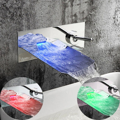 LED Waterfall Wall-Mount Faucet, Single-Handle Bathroom Basin Tap, Chrome / Brushed Nickel / Oil-Rubbed Bronze / Brushed Gold / Rose Gold