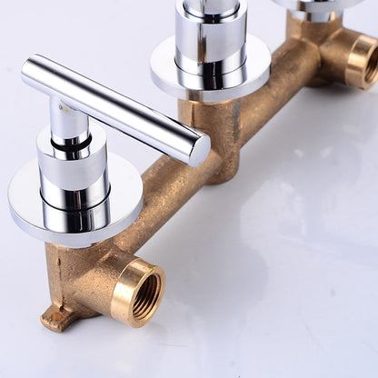 Wall-Mount Bathroom Sink Faucet, Double-Handle Brass Basin Faucet with Rough-in Valve, Matte Black / Chrome