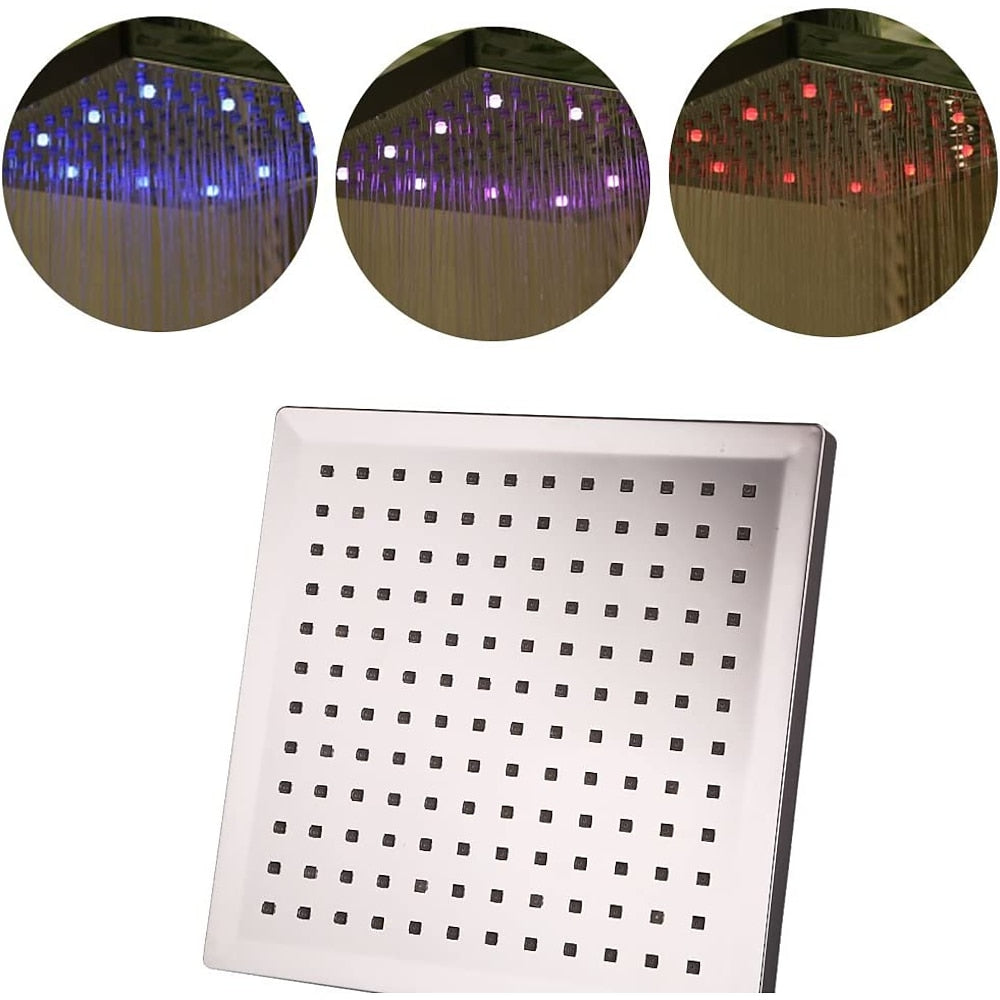LED Temperature Changing Shower Head, Modern Chrome Plated ABS Square Rain Shower Head