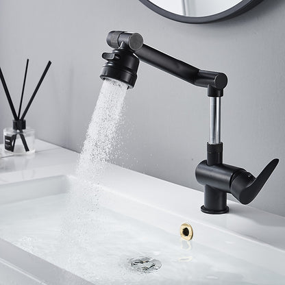 Height-Adjustable Modern Bathroom Sink Faucet, Single-Hole Swivel Spout Faucet, Matte Black / Chrome