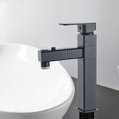 Modern Pull-Out Bathroom Faucet, Single-Hole Swivel Spout Faucet, Matte Black / Chrome / Brushed Nickel / Gunmetal / Matte White