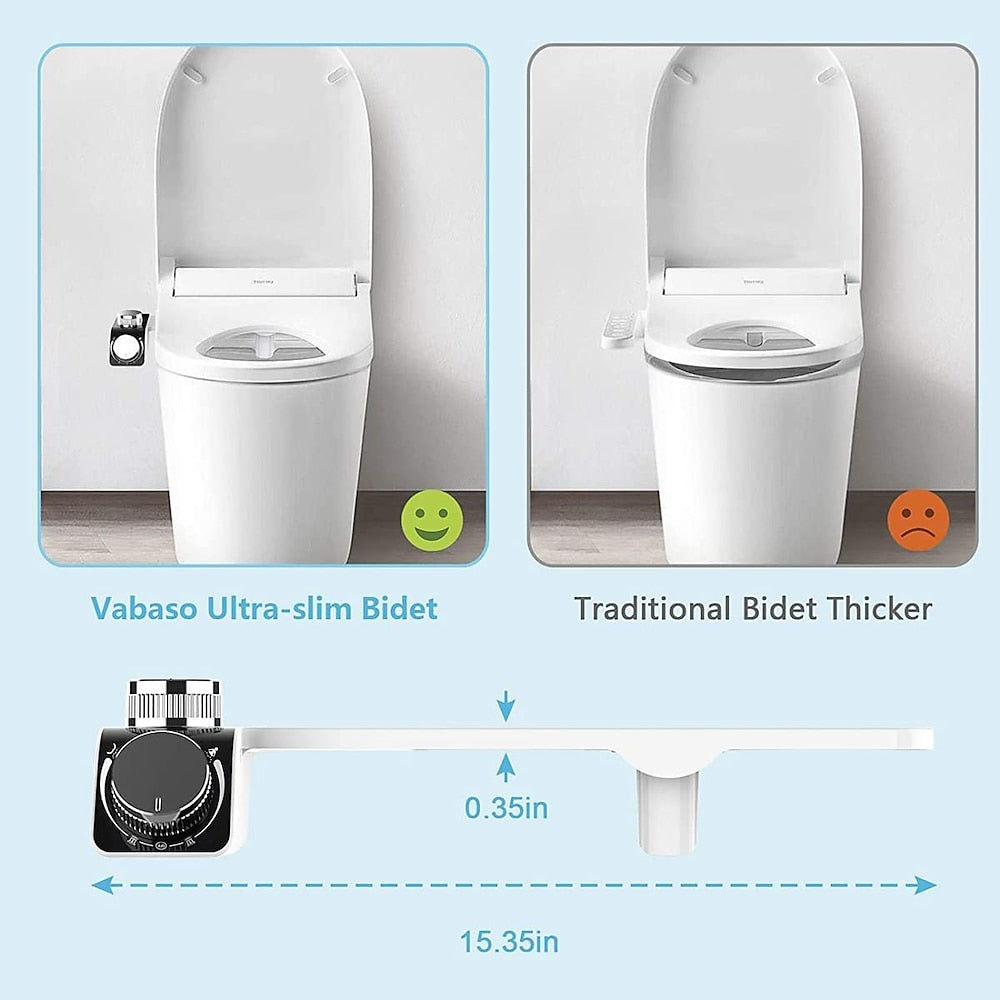 White Non-Electric Dual-Nozzle Bidet Attachment, Dual-Temperature Toilet Seat Sprayer with Chrome Control Knobs