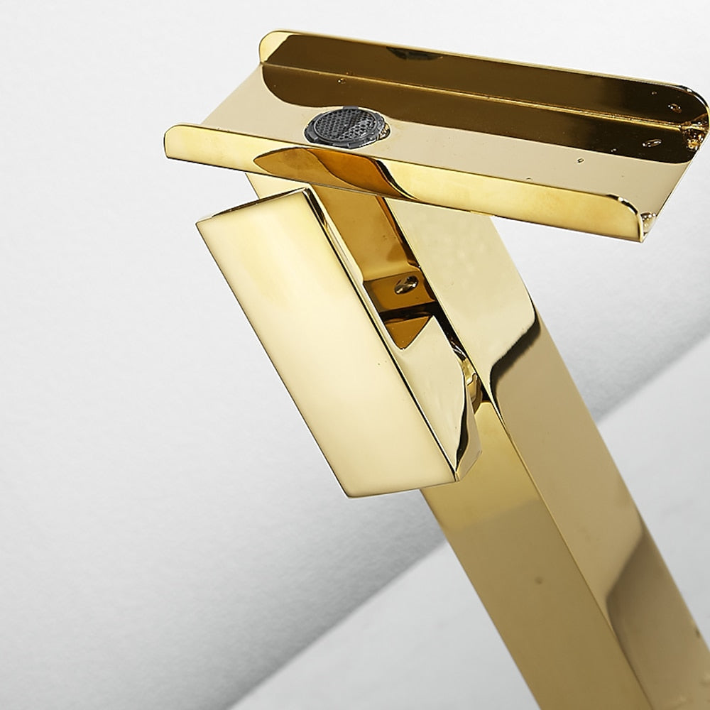 Brushed Gold Waterfall Bathroom Sink Faucet, Modern Single-Hole Single-Handle Faucet