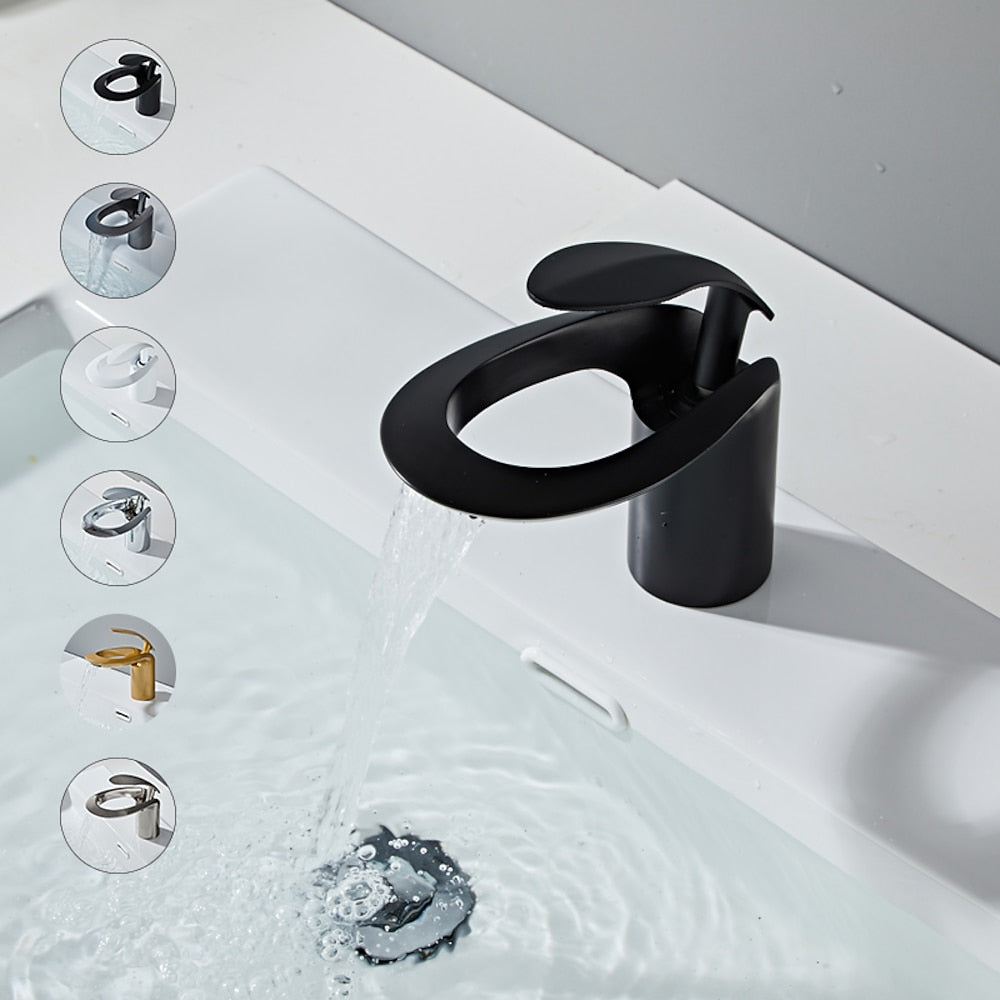 Modern Waterfall Bathroom Faucet, Single-Handle Brass Faucet
