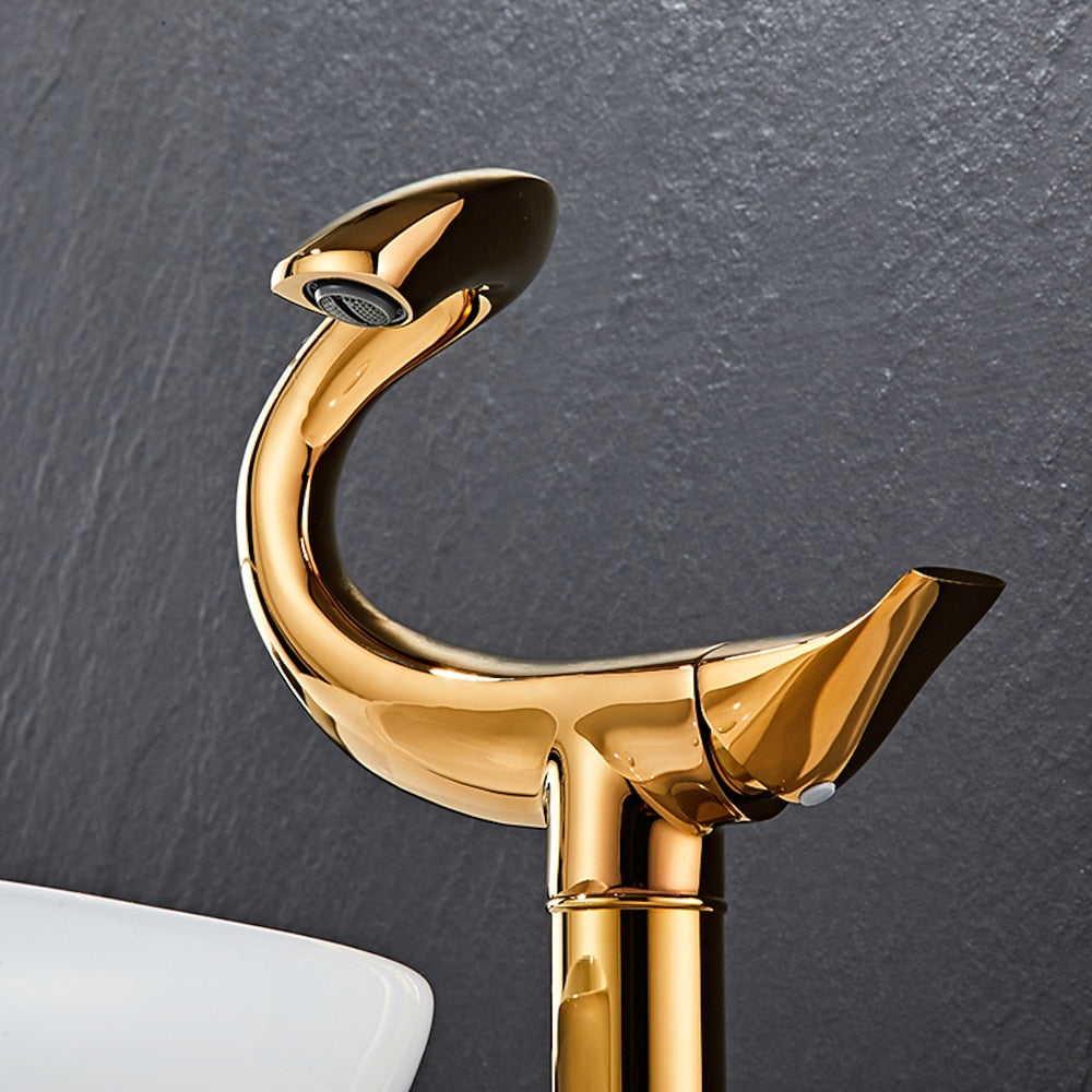 Curved High Arc Vessel Bathroom Faucet, Single-Handle Single-Hole Tall Brass Faucet