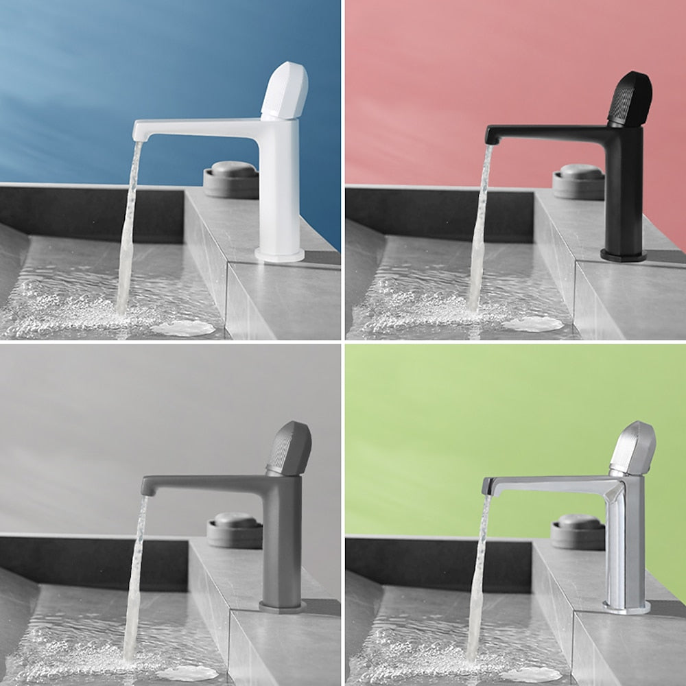 Waterfall Bathroom Faucet, Modern Single-Handle Brass Sink Faucet, Matte Black / Gunmetal / Matte White / Chrome / Brushed Gold