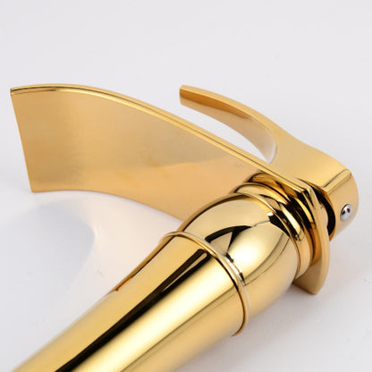 Polished Gold Waterfall Vessel Sink Faucet, Single-Handle Brass Bathroom Faucet