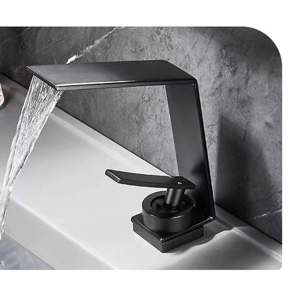 Waterfall Modern Single-Hole Bathroom Faucet, Single-Handle Brass Faucet