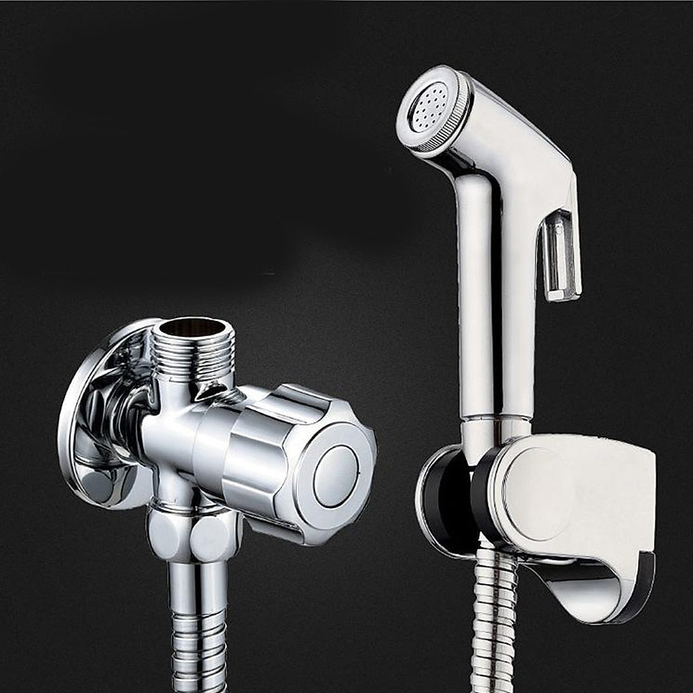Chrome ABS Handheld Bidet Sprayer, Wall-Mount Toilet Shattaf with Hose / Holder