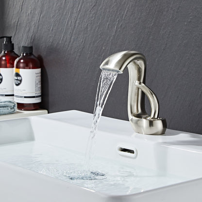 Modern Waterfall Single-Hole Bathroom Faucet, Single-Handle Brass Body Faucet, Matte Black / Brushed Nickel / Chrome / Matte White