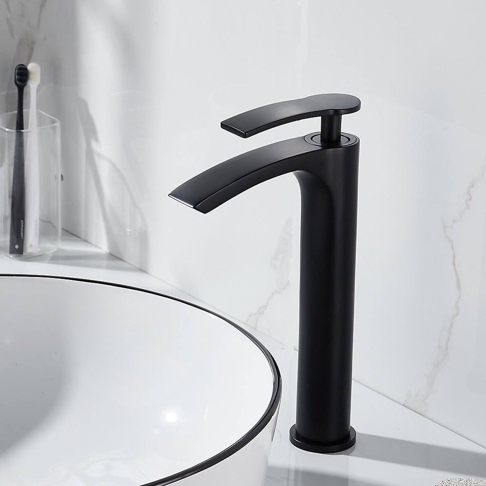 Waterfall Modern Bathroom Vessel Sink Faucet, Single-Handle Single-Hole Brass Basin Faucet