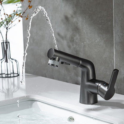 Modern Pull-Out Bathroom Sink Faucet, Single-Handle Swivel Spout Faucet, Brushed Gold / Chrome / Matte Black / Gunmetal