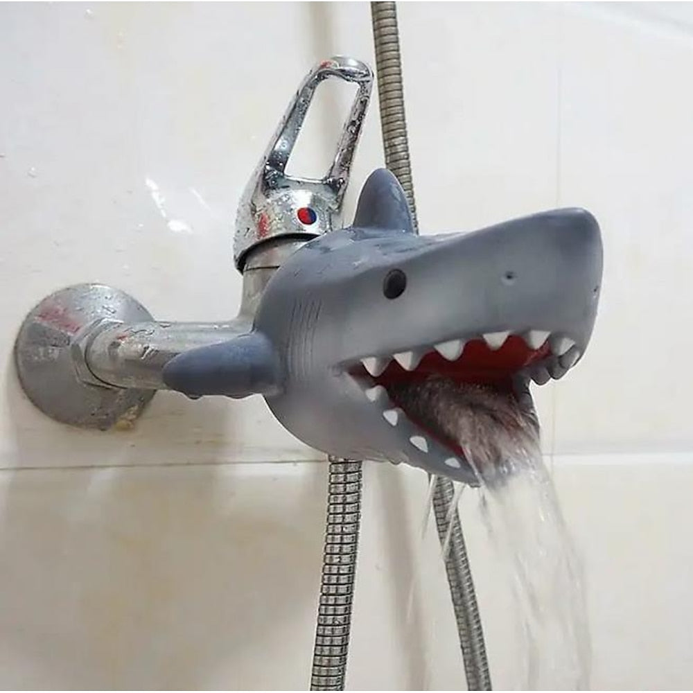 Cartoon Shark Gray Silicone Faucet Extender, Splash-Proof Water Guide Extender for Kids