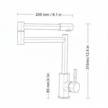 Folding Double-Jointed Brushed Nickel Kitchen Faucet, Single-Handle Stainless Steel Deck Mount Faucet