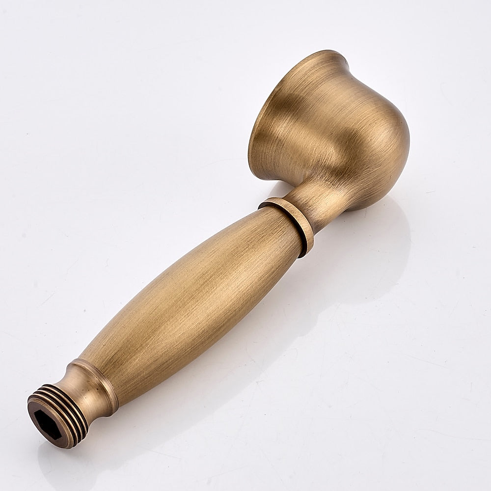 Antique Brass Wall-Mount Bathtub Faucet, Dual-Handle Tub Filler Faucet with Handshower