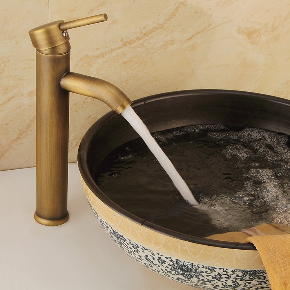 Tall Vessel Sink Faucet, Single-Handle Brass Faucet, Antique Brass / Matte Black