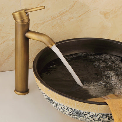 Tall Vessel Sink Faucet, Single-Handle Brass Faucet, Antique Brass / Matte Black